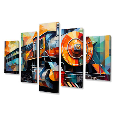 'Abstract Train Cubist Expressions I - Transportation Wall Art Living Room - 5 Panels