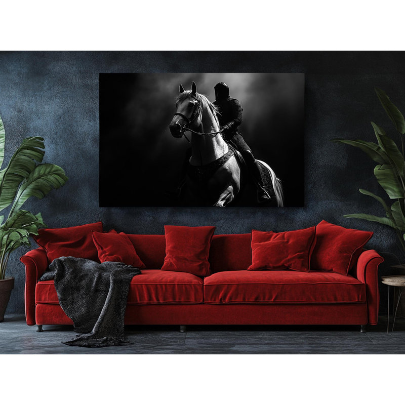 Reproduction d'art sur toile, "Black and White Knight with Horse", H 24 po x l 36 po