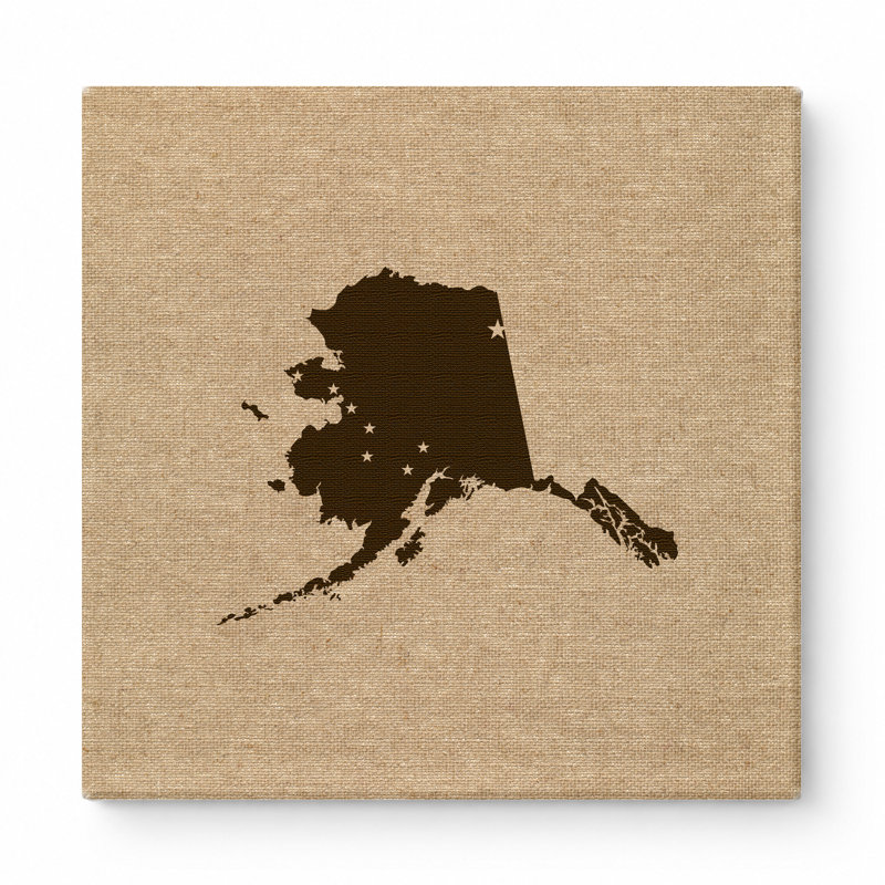 Alaska State Silhouette - art mural carré sur toile, 32" W x 32" H