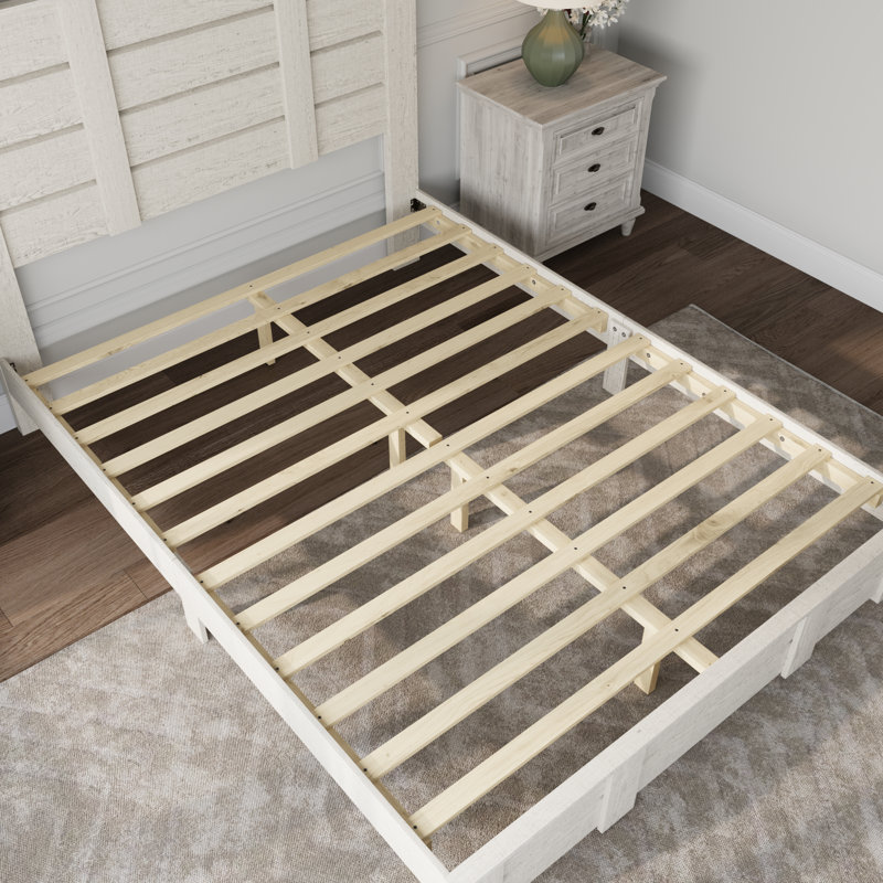 Queen Size Wood Bed Frame With Tall Headboard, Farmhouse Platform Bed With Solid Wood Slats Support, No Box Spring Needed
