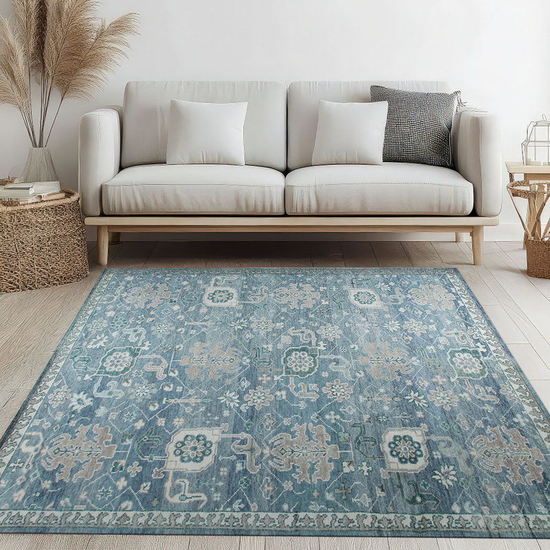 Beautiful Oushak Blue Hand Knotted Wool Classic Oriental Area Rug, Rectangle 6' x 9'