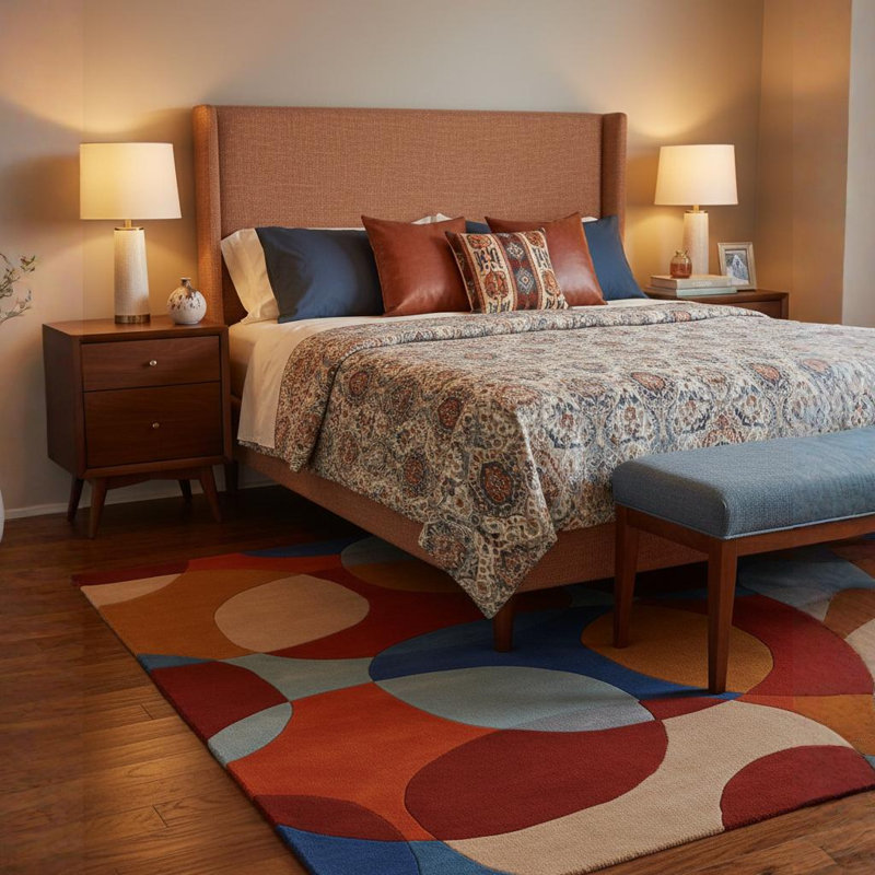 Yiwei Authentic Hand-Tufted Handmade Burgundy, Rust & Beige Retro Circle Design Wool Area Rug, 5' x 7'6"