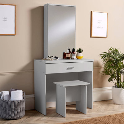 Silender 1 Drawer Dressing Table with Sliding Vanity Mirror and Stool Set