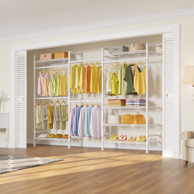 White Industrial Pipe Wall Mounted Closet System with Shelves