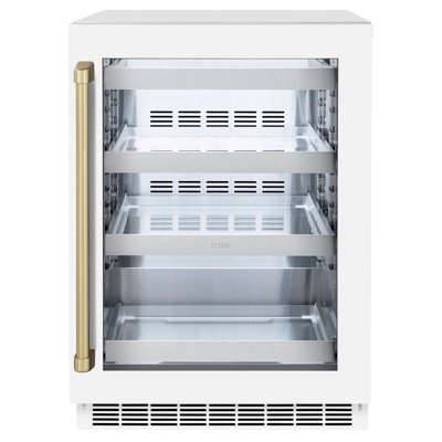 ZLINE Autograph Edition 24 in. Touchstone Dual Zone 44 Bottle Wine Cooler with White Matte Glass Door and Handle | Fridge.com
