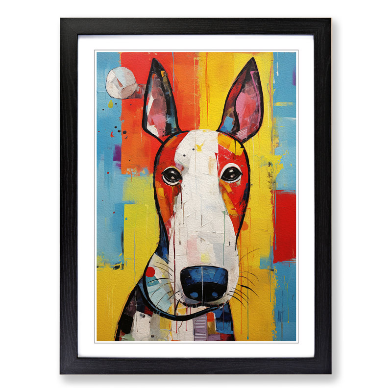 English Bull Terrier Expressionism - Single Picture Frame Print on Wood, 34cm H x 25cm W x 2cm D, Black