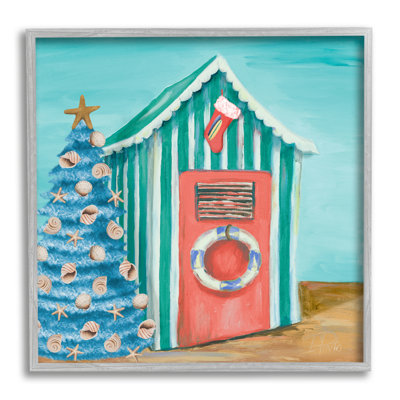 " Nautical Shell Blue Christmas Tree Striped Beach Tent " by Patricia Pinto