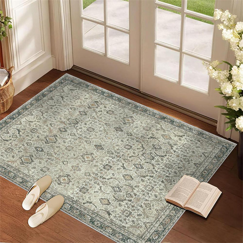 Washable Rug Boho Soft Non-Slip Low Pile Stain Resistant Foldable Carpet for Bedroom Playroom Dining Room Office Kitchen Farmhouse Home Decor Rug-Brown/Beige
