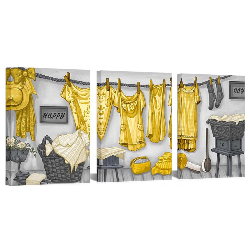 3 Piece Wrapped Canvas Print, Yellow