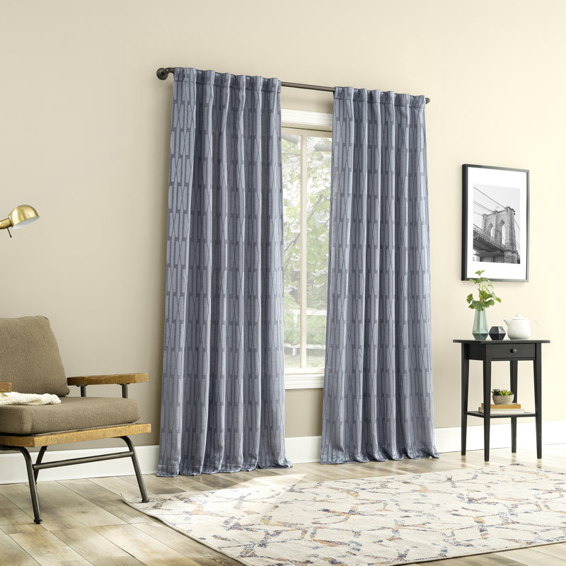 Dover Tonal Geometric Semi-Sheer Back Tab Curtain Panel, 52" W x 84" L, Blue