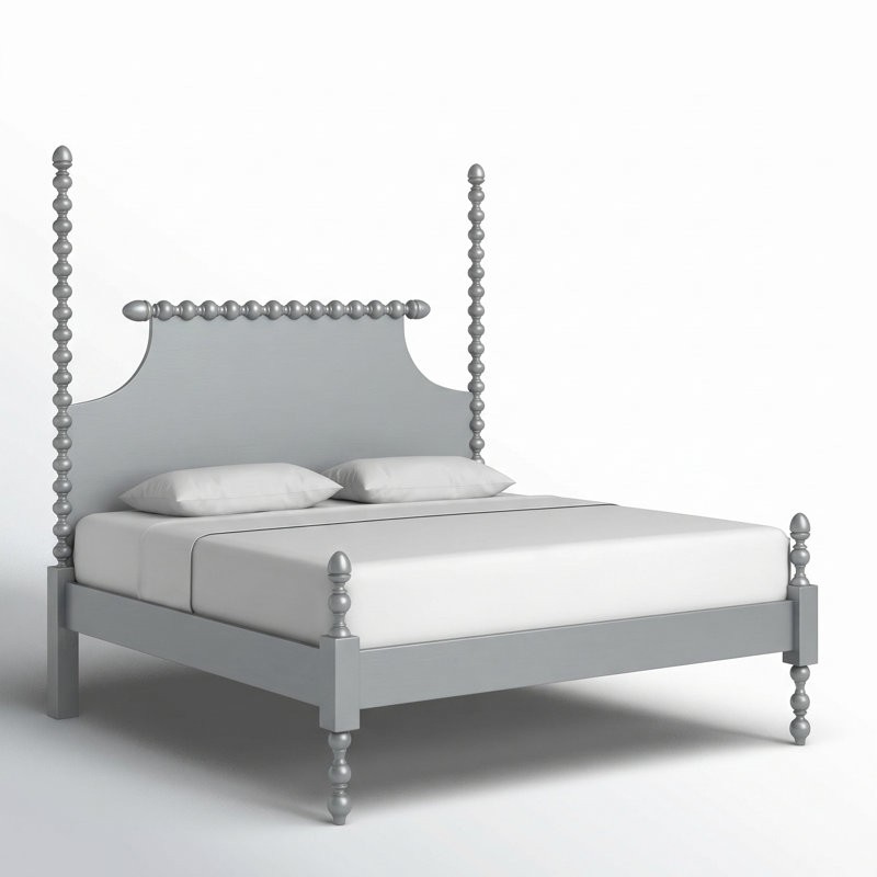Mary Spindle Four Post Bed, King, Nickel