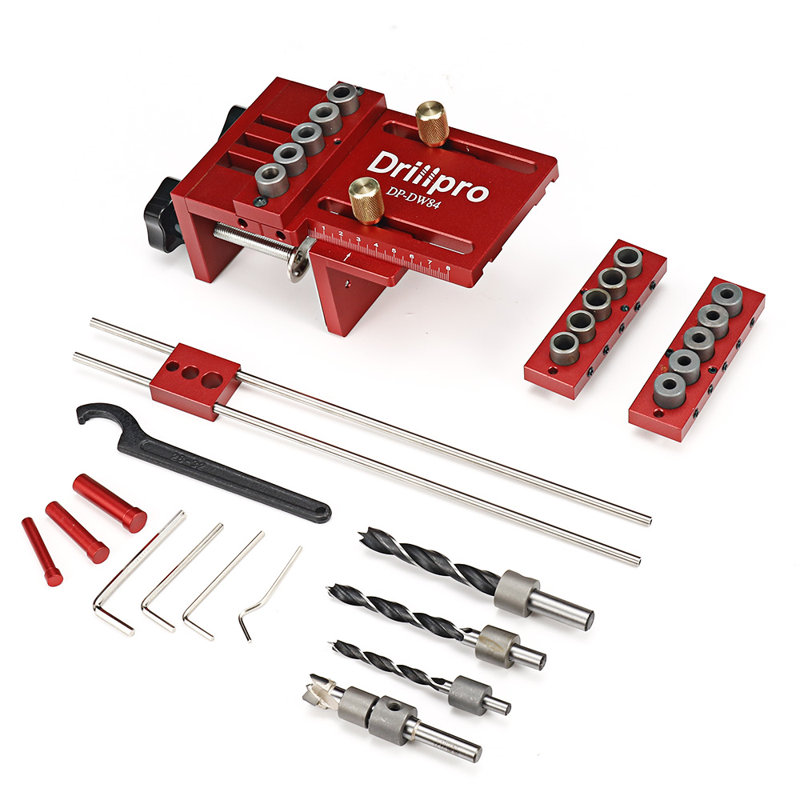 Ensemble de gabarit de goujon réglable 3 en 1, poinçon de repérage de guide de perçage - Boîte à outils en plastique