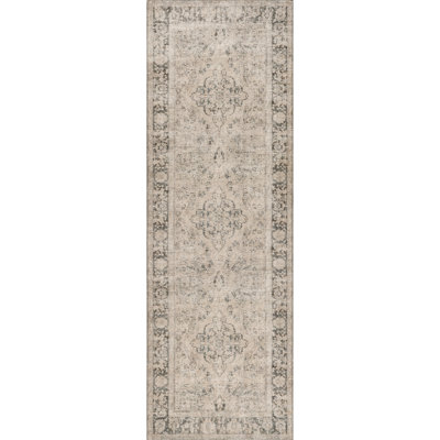 Jeccica Distressed Vintage Medallion Jute Blend Polyester Area Rug