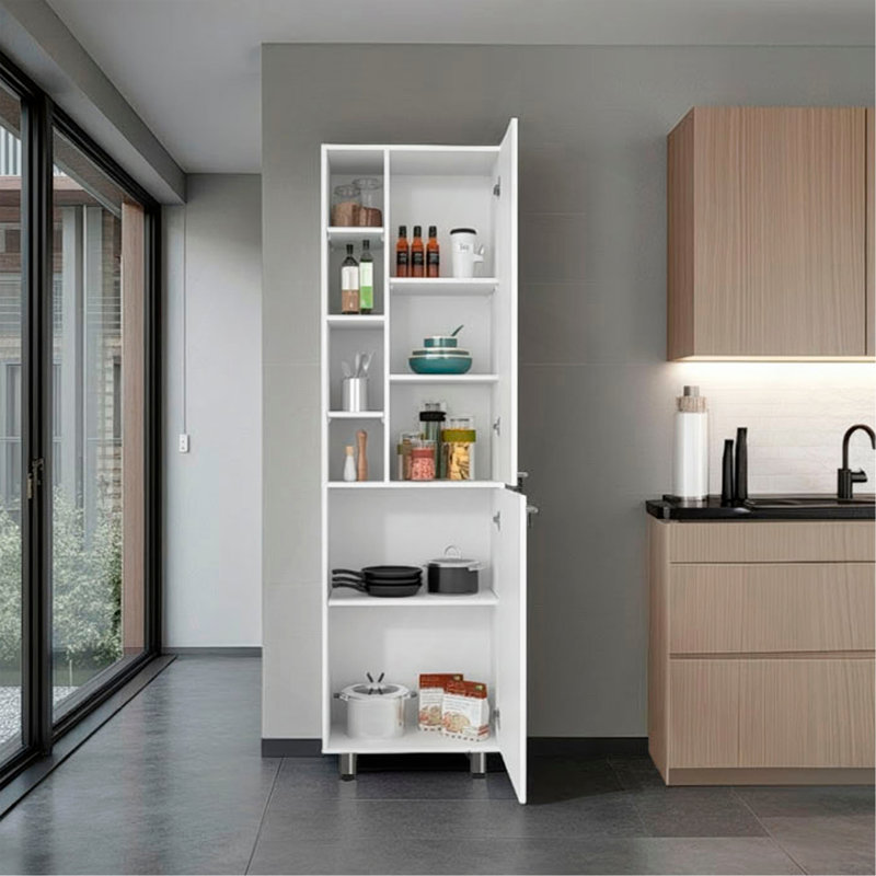 Garde-manger Burton avec 2 portes, tablettes réglables, tablettes latérales et armoire de rangement pour l'organisation de la cuisine