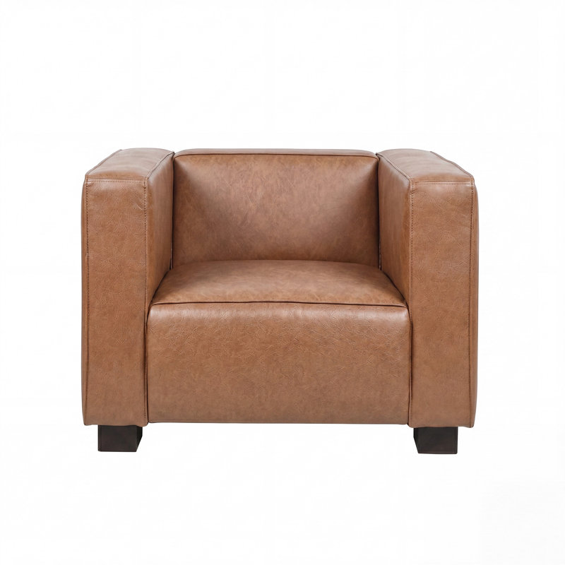 Fauteuil club Suheil, Similicuir cognac