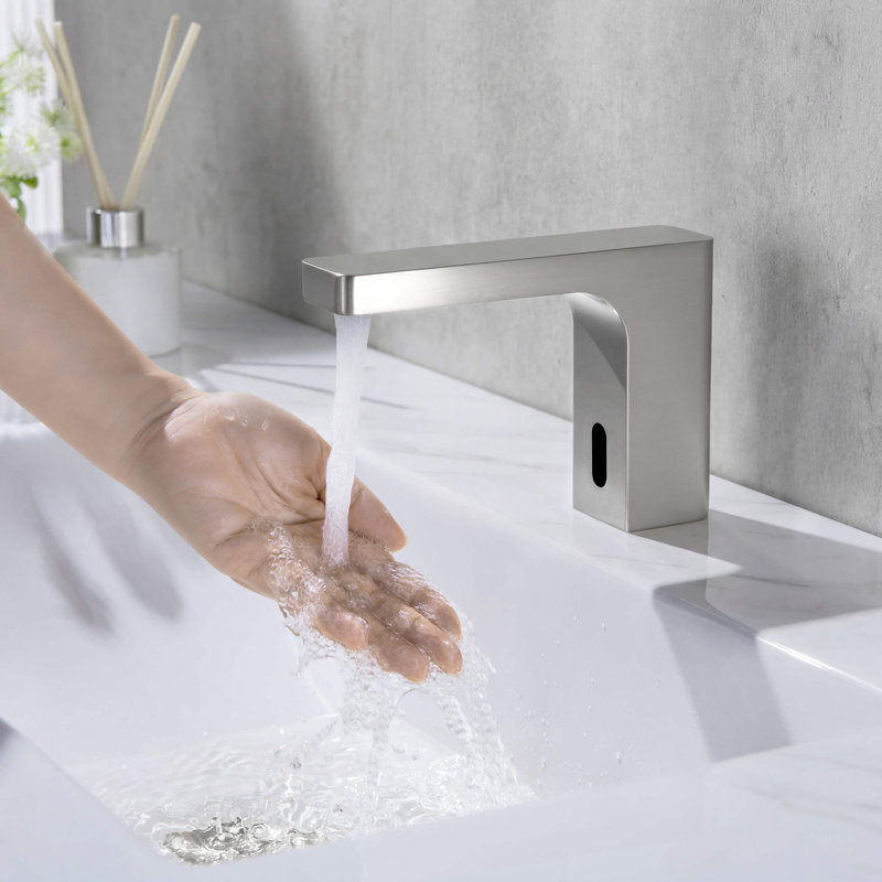 Blaze Touchless Bathroom Faucet with Pop-Up Drain — Plug-In or Battery Powered, Brushed Nickel