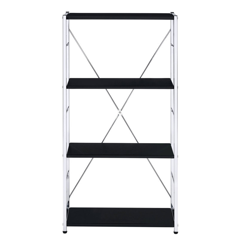 4-Tier Rectangular Bookshelf, Black/Chrome