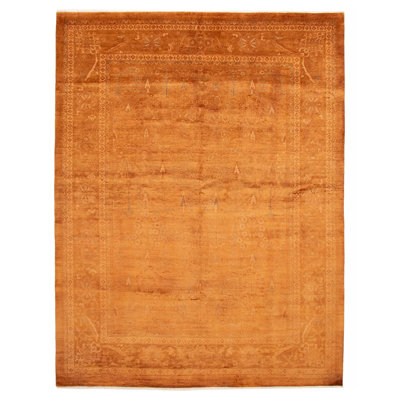 Tapis brun unique noué à la main 9 pi 1 po x 11 pi 10 po