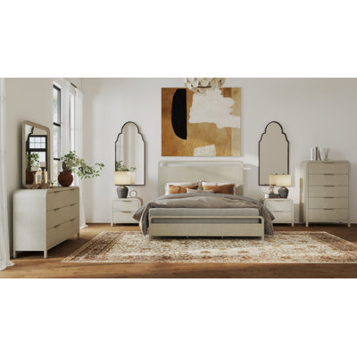 Croskey 5-Piece Bedroom Set With Panel Bed, Dresser, Mirror, Two Nightstands, And Chest In Light Gray, by Latitude Run