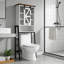 Armoire de rangement au-dessus de la toilette avec tablettes réglables et porte de grange