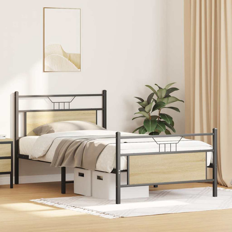 Bed Frame Without Mattress Engineered Wood, 100 x 200cm, Sonoma Oak