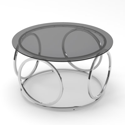 32" Tempered Glass Round Orquidia Modern Chrome Frame Ring Base Single-layer Circle Living Room Center Tables