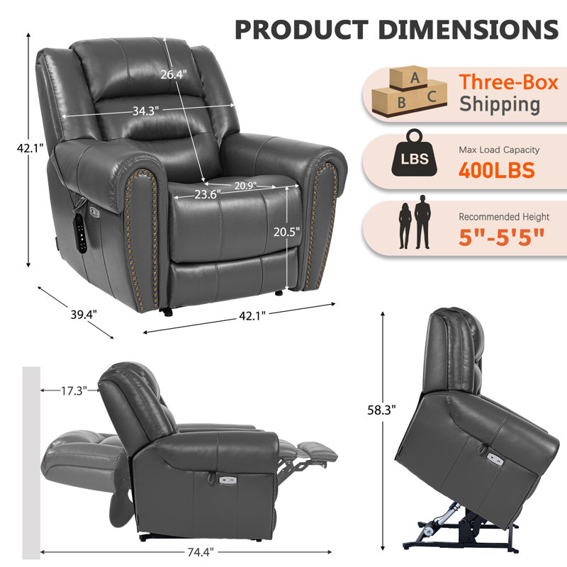 EONIX Classical Large Power Lift Recliner Chair for Elderly with Heat and Massage, Dual Motor Lay Flat Electric Lift Chair Recliner for Adults, Living Room, Bedroom, SLRY005061, Light Grey