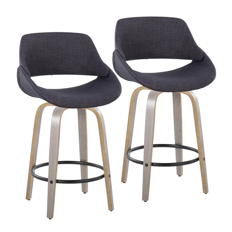 Najrin 26" Fixed-Height Fabric Counter Stool with Bent Wood Legs & Round Footrest (Set of 2), Counter Stool (26" Seat Height)