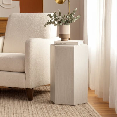 Elegant Accent Side Table With Geometric Design - Distinctive Narrow End Table For Modern Living Room Spaces - Tan by George Oliver