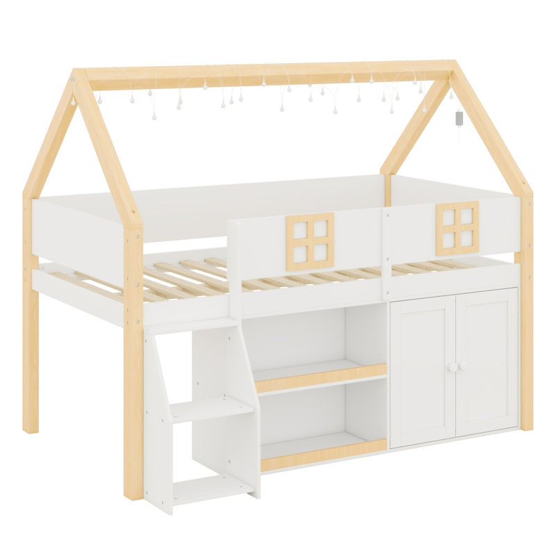 Lit mezzanine bas peu encombrant avec armoires de rangement