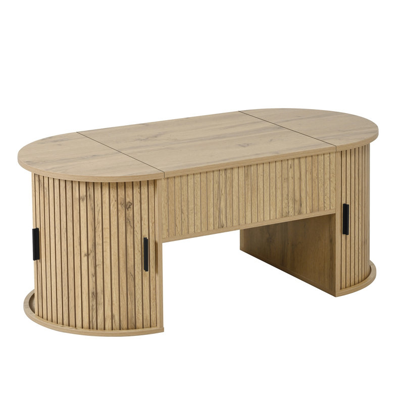Pedestal Coffee Table with Storage, Wood