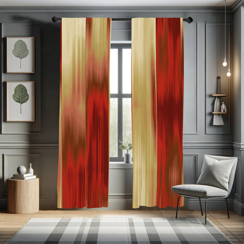 Microfiber Floral Semi-Sheer Rod Pocket Curtain Panels, 28" W x 63" L, Red/Beige