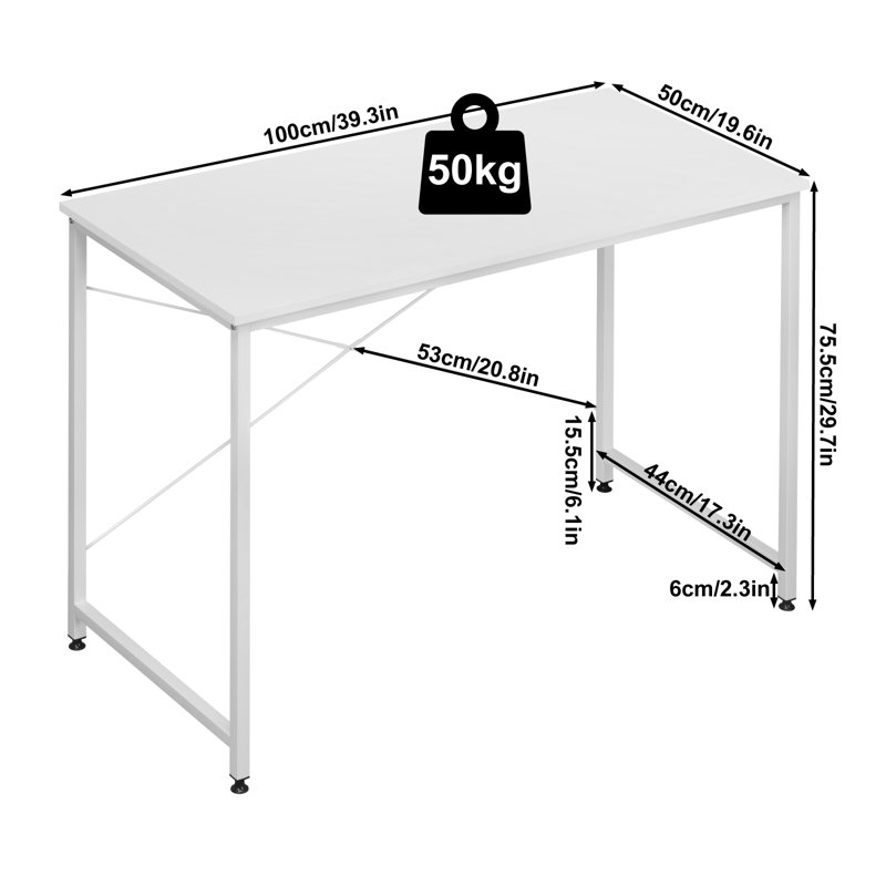 Abbighail Metal Base Writing Desk, 75.5cm H x 100cm W x 50cm D, White, White