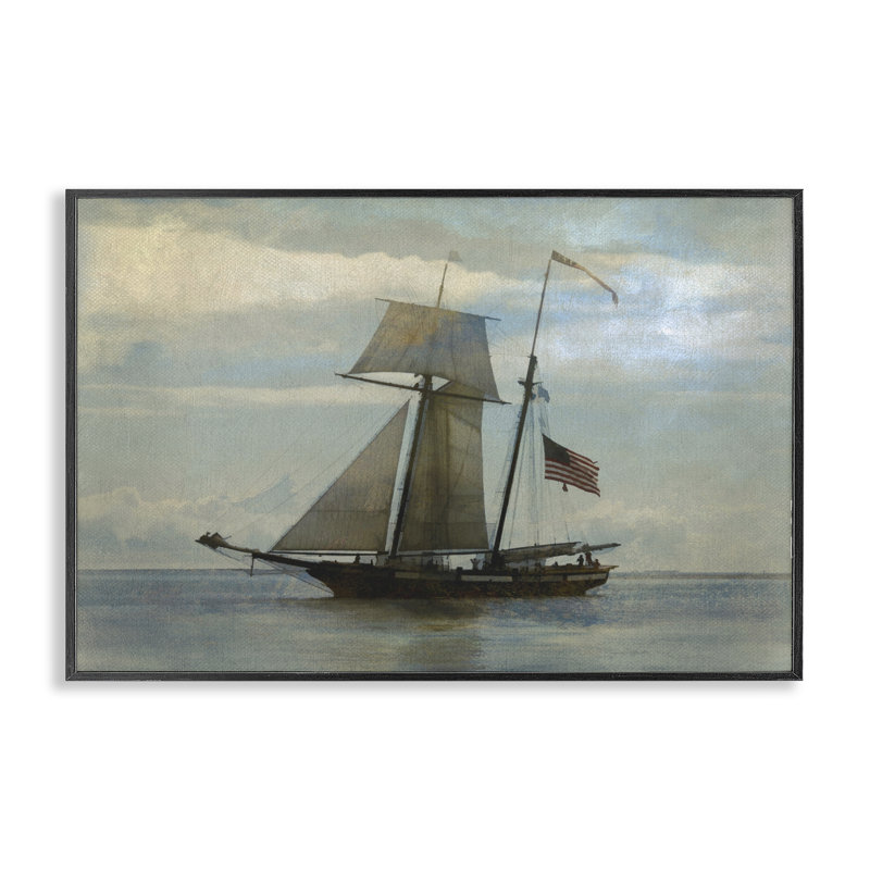  Classic Ship with Flag Black Framed Giclee Art by Graffi*tee Studios, H 12 po x l 18 po, Giclée encadrée noir minuit