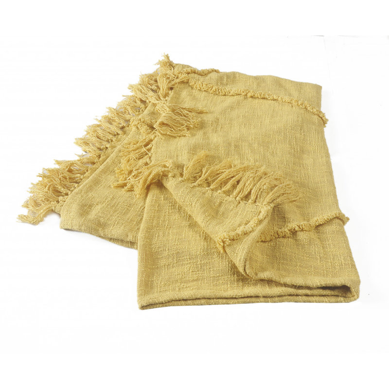Jeté en coton tissé crème, Jaune