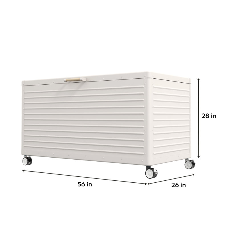 Latte Metal Deck Box with Wheels and Dark Wood Grain Handle