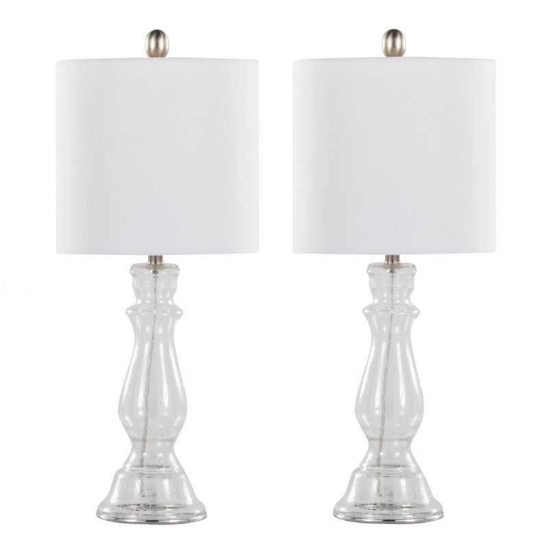 Lampe de table 24 "en verre grainé transparent, nickel brossé et toile de lin Bishop de Grandview Gallery - ensemble de 2