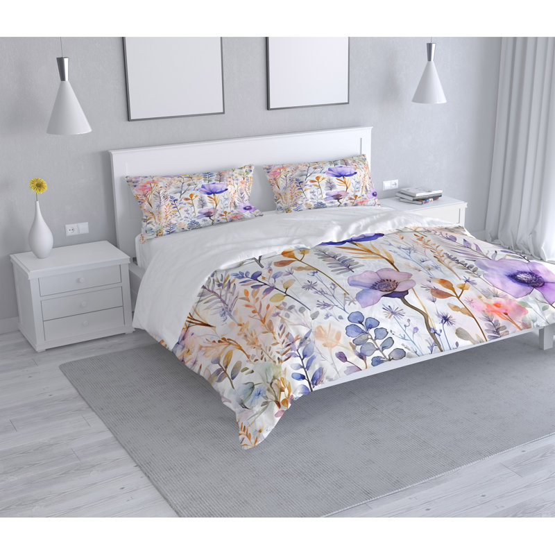 Floral Duvet Cover, King Duvet Cover + 2 King Shams