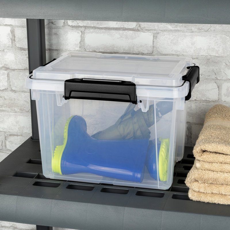 Sterilite 19Qt Gasket Box, Stackable Storage Container with Lids, Black, 24 Pack