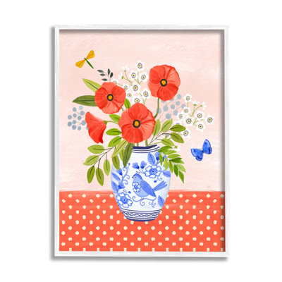 Bb-318-«Bright Bouquet On Polka Dots» encadré sur bois par Sharon Lee