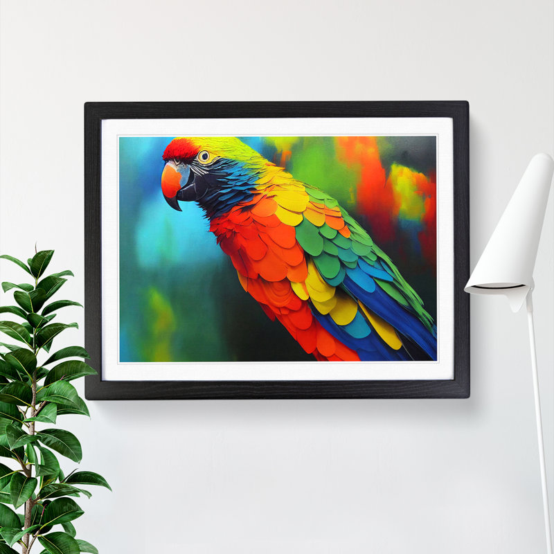 Colourful Parrot Portrait Vol.1 - Single Picture Frame Painting, 25cm H x 34cm W x 2cm D, Black Framed