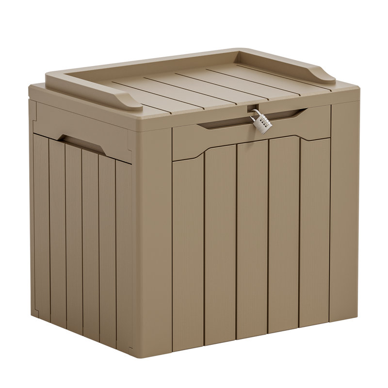 Devoko 32 Gallon Water Resistant Lockable Deck Box With Seat, Light Brown