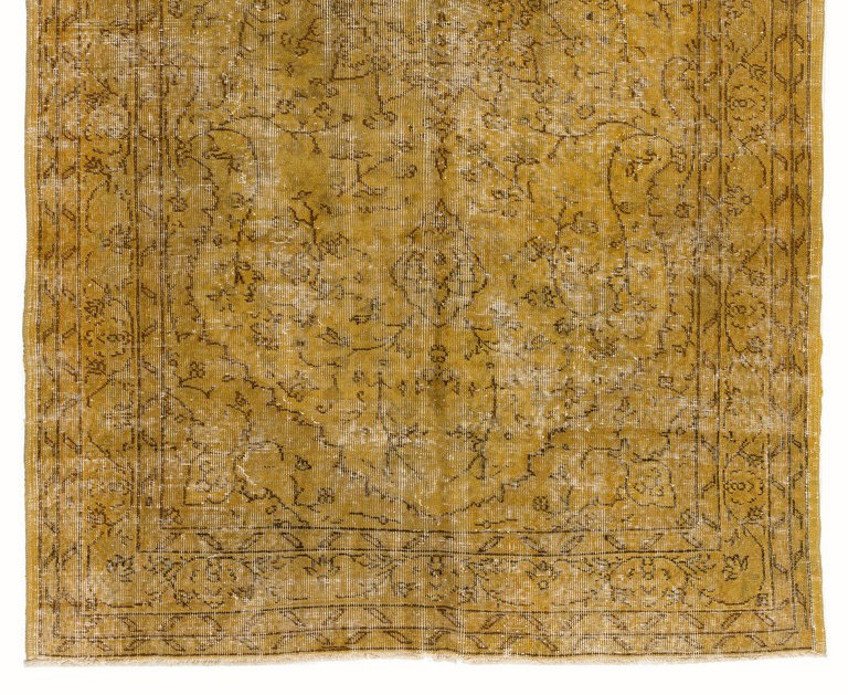 5.2x8.5 Ft Yellow Colour Overdyed Handmade Contemporary Turkish Rug