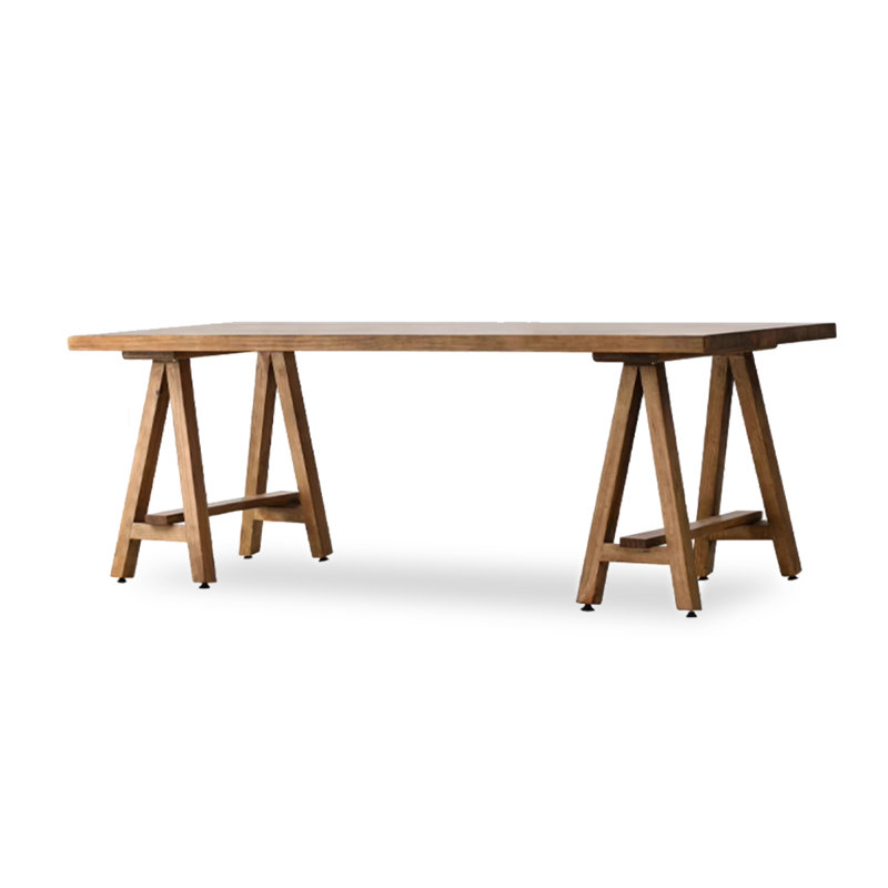Simple log-style large rectangular solid wood dining table, 29.53" H x 82.68" L x  35.43" W