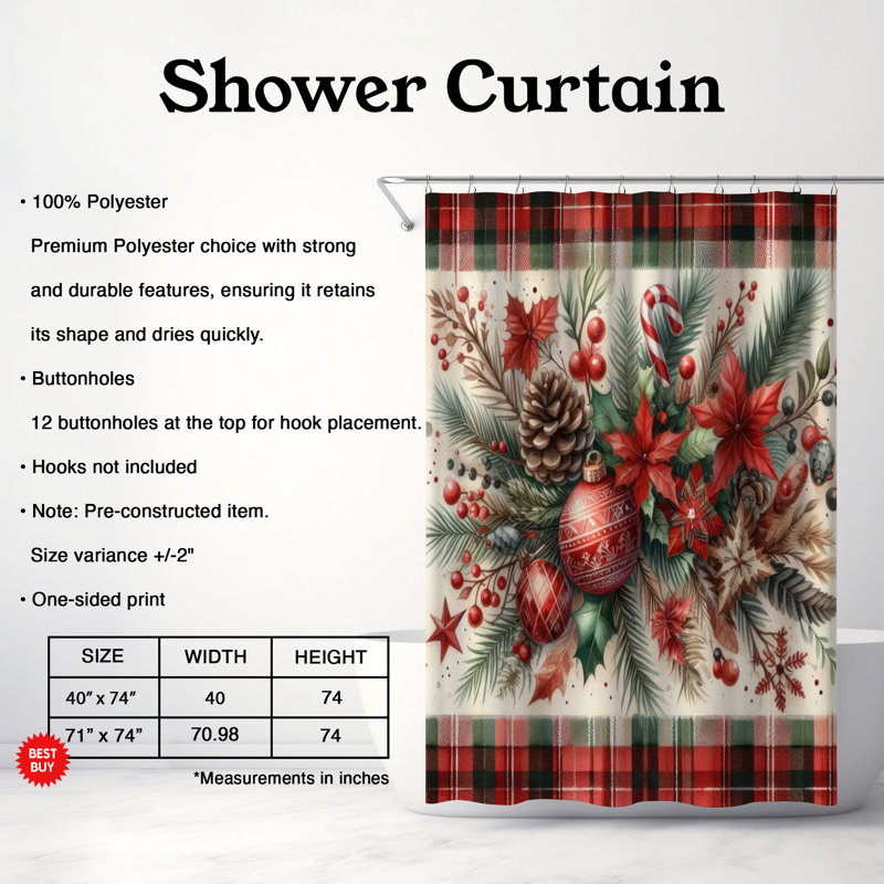 Rideau de douche standard 1 pièce, H 74 po x l 40 po