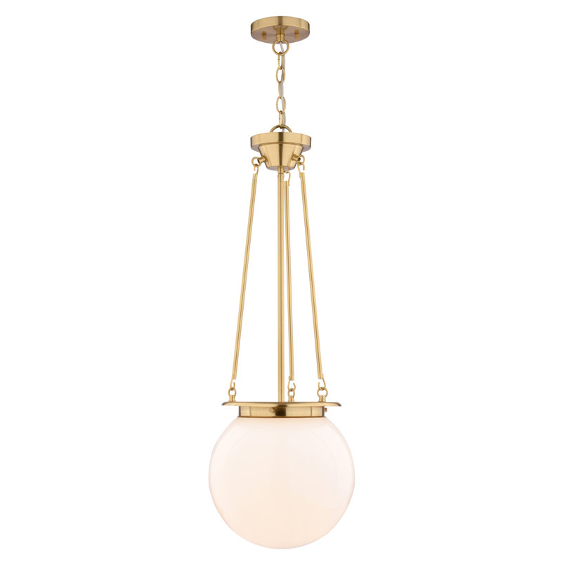 Kent 1-Light 11.75 in. Wide Muted Brass Gold Globe Mini Pendant with White Frosted Opal Glass Shade, Adjustable Height Hanging Ceiling Fixture for Dining Table, Kitchen, Entryway, Island, Foyer