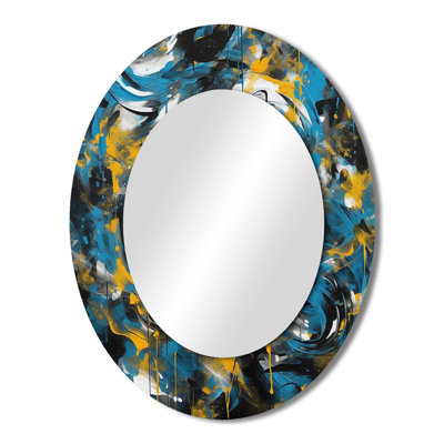 Blue and Yellow Abstracted Realms I - Abstract Wall Mirror, Modern Decorative Mirror, Printed Metal Art