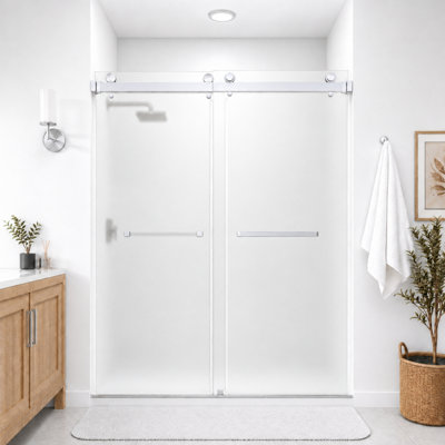 Porte de douche coulissante double sans cadre Catalyst 62"-67" L x 76" H, chromée, avec verre dépoli à l'acide de 3/8".