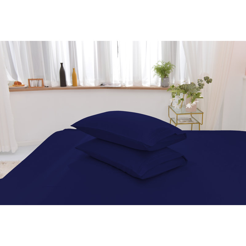 Ensemble de literie en rayonne de bambou, Bleu marine, Ensemble de draps pour lit double + un drap-housse