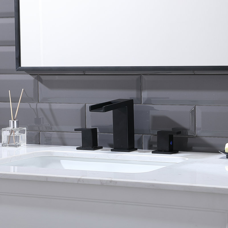 Robinet de salle de bain espacé en nickel brossé avec conduites d'alimentation, Noir, Levier